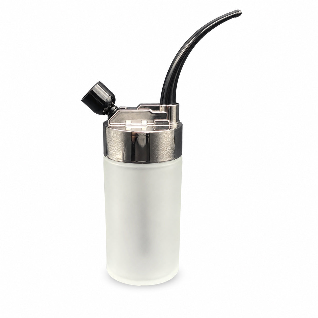 Compact Mini Hookah Set with Frosted Glass Bottle Base, Detachable Braided Hose, Black Curved Mouthpiece, Shisha Bowl & Accessories Bag
