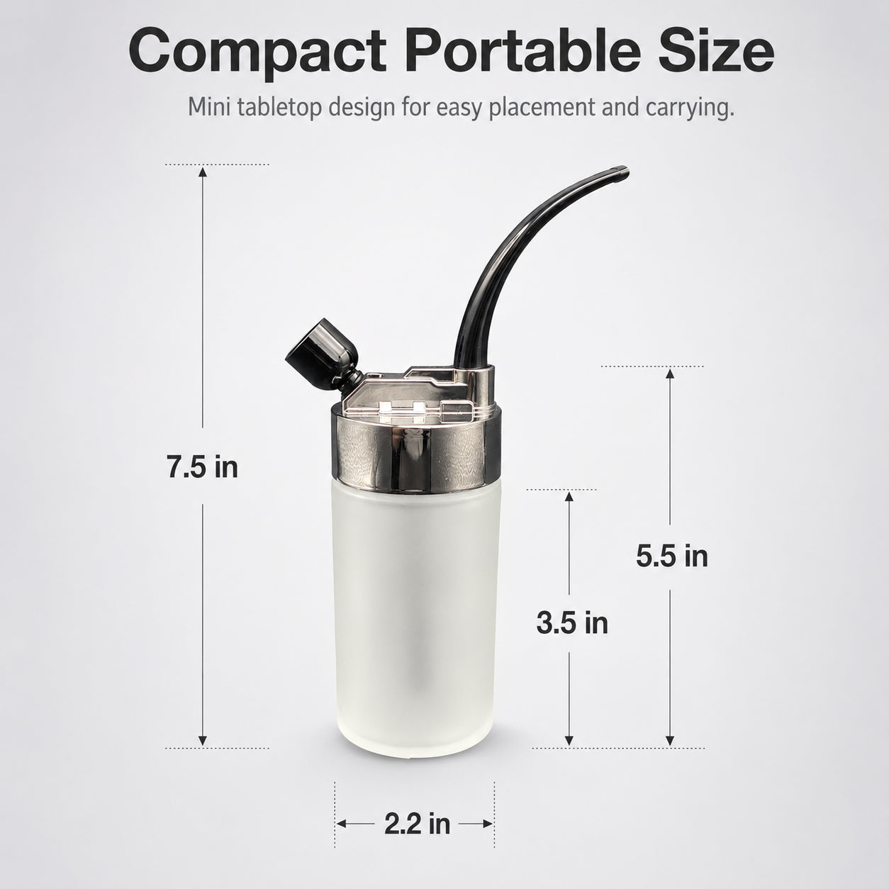 Compact Mini Hookah Set with Frosted Glass Bottle Base, Detachable Braided Hose, Black Curved Mouthpiece, Shisha Bowl & Accessories Bag